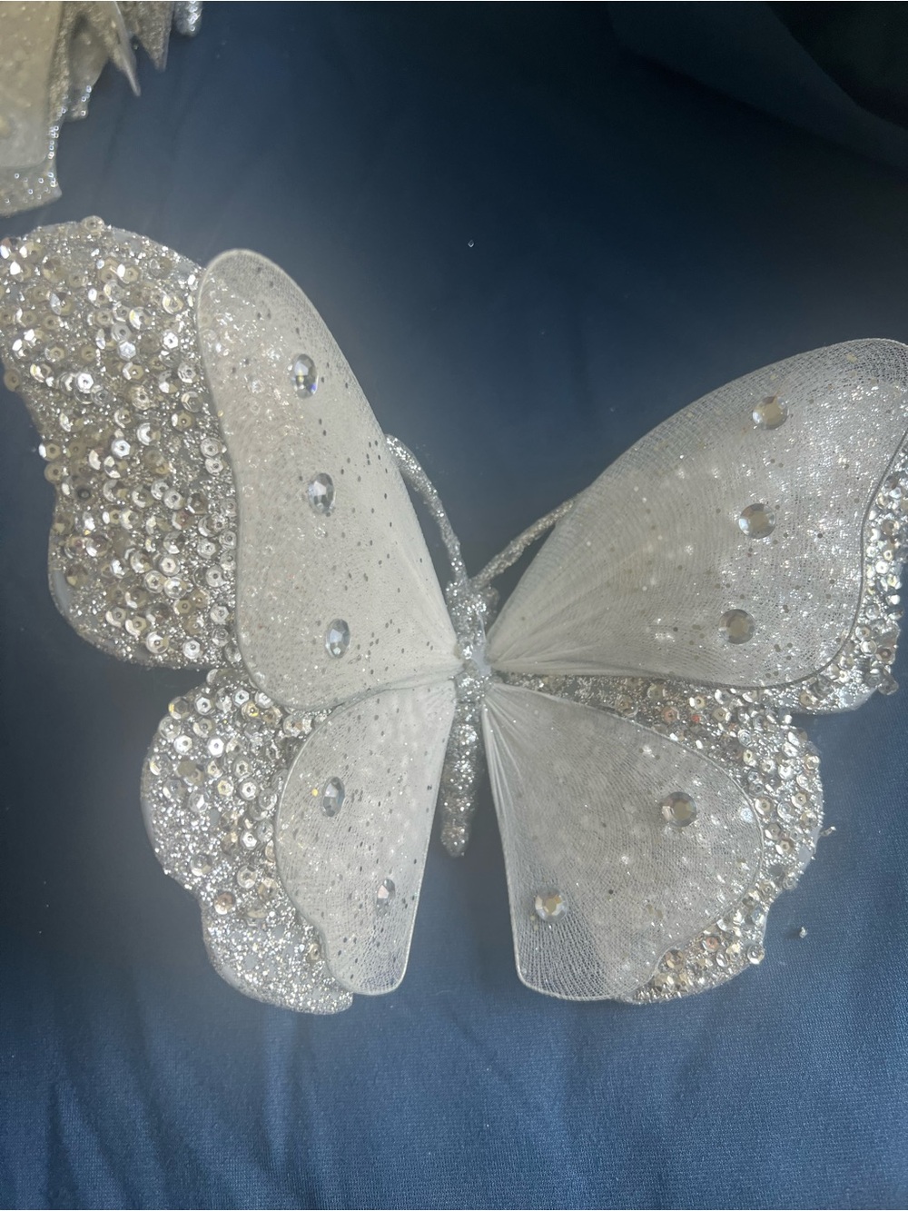 Silver Sequined Butterfly Ornament set 5 - Picture 4 of 5
